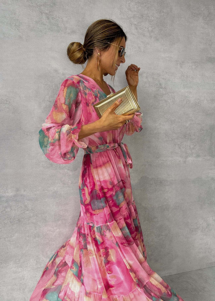 Maxi dress for women in floral printed chiffon - Amelia