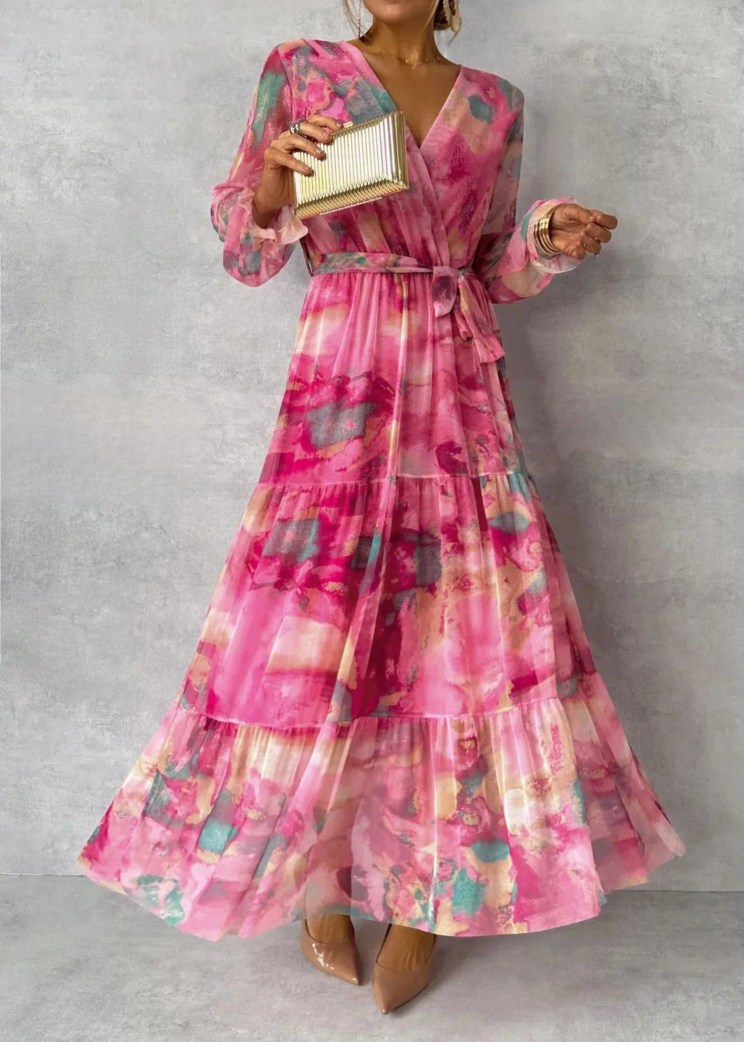 Maxi dress for women in floral printed chiffon - Amelia