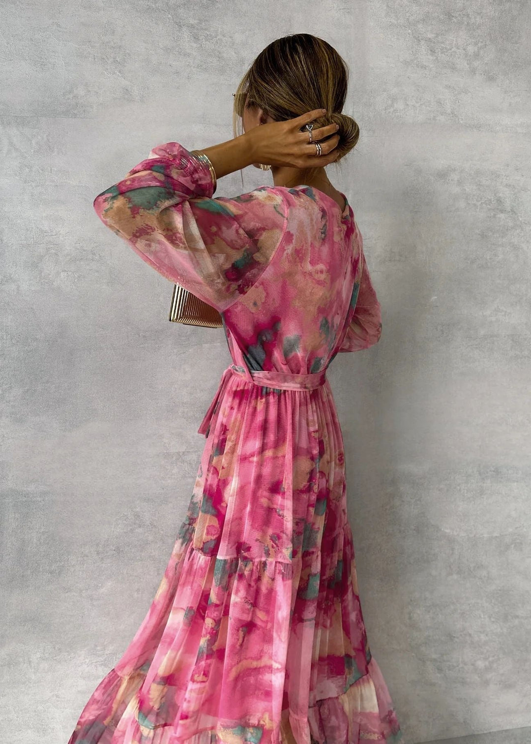 Maxi dress for women in floral printed chiffon - Amelia
