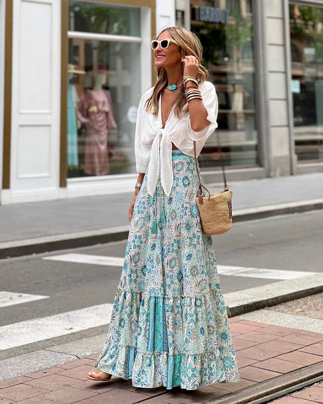 Long Floral Bohemian Skirt for Women - Amara