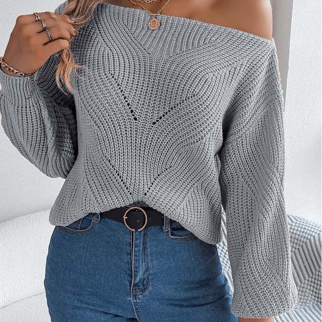 Women's Off-Shoulder Knitted Sweater, view 2 - Elena Harper
