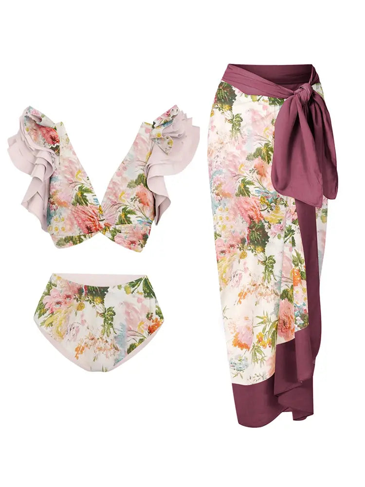Ruffled Appliqué Sexy Bikini Set