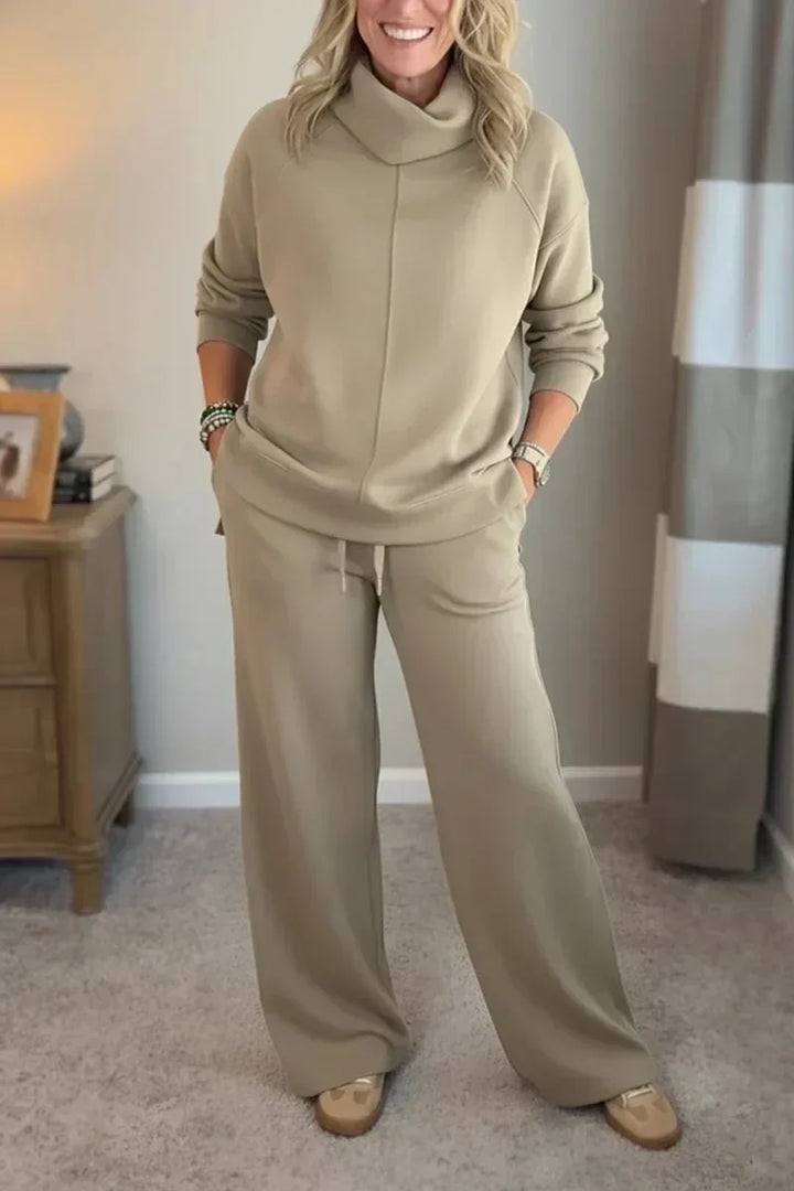 Aivra | Women's Turtleneck Long Sleeve Wide Leg Two-Piece Set with Pockets