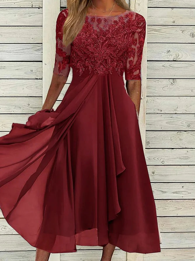 Scarlett™ - Lace Sleeve Midi Dress