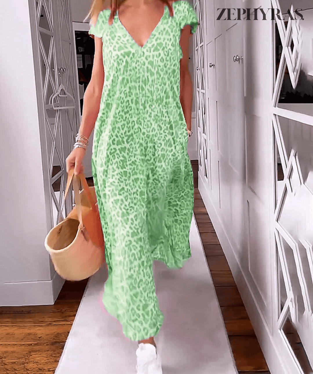 Summer V-Neck Printed Dress, view 8 - Elena Harper