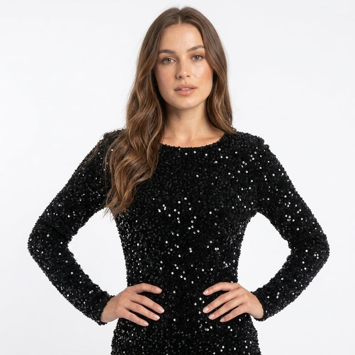Black Sequin Backless Mini Dress