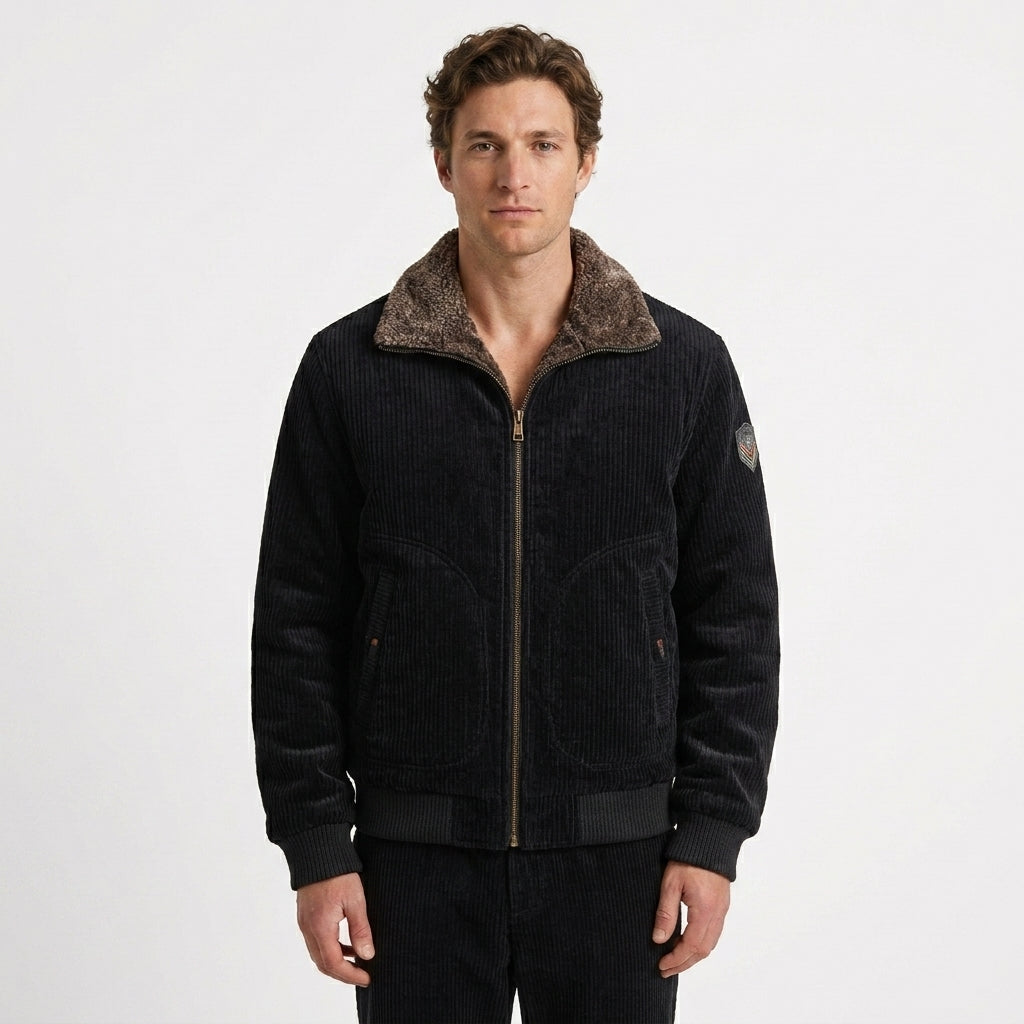 Textured Zip-Up Jacket with High Collar
