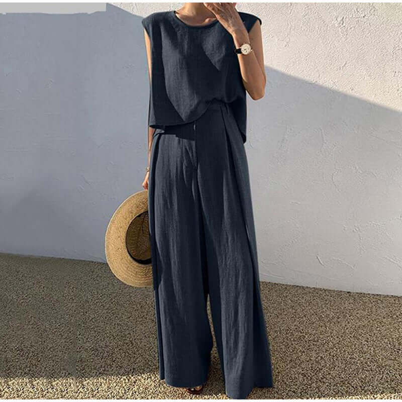 Women's Sleeveless Top & Wide-Leg Trousers Set