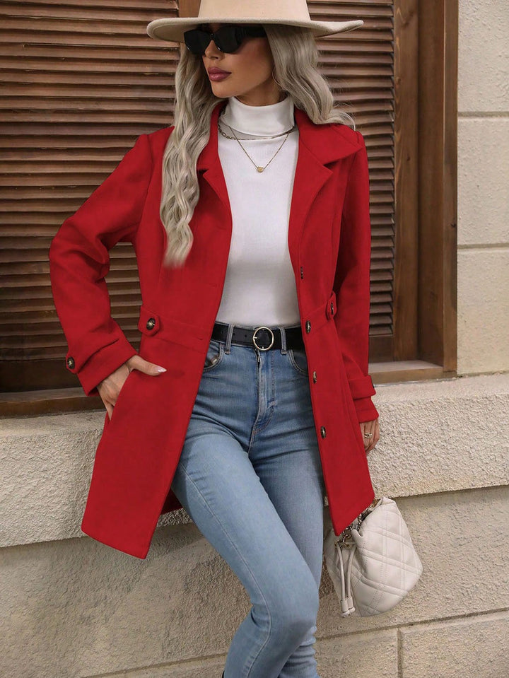 Women's Wool Blend Single-Breasted Coat – Elegant Mid-Length Blazer