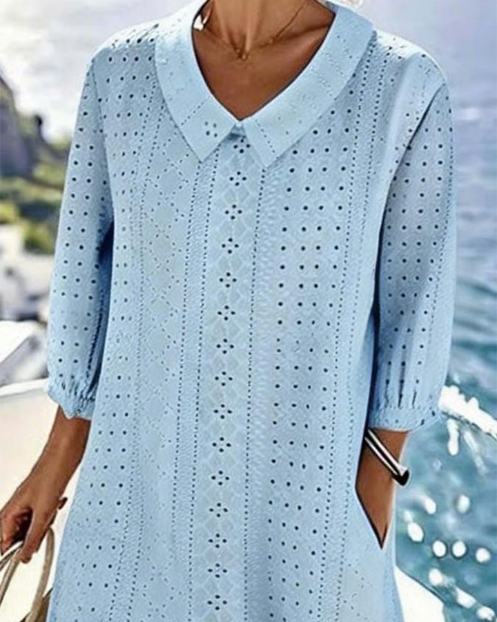 Autumn Elegant Eyelet Midi Dress - Elena Harper