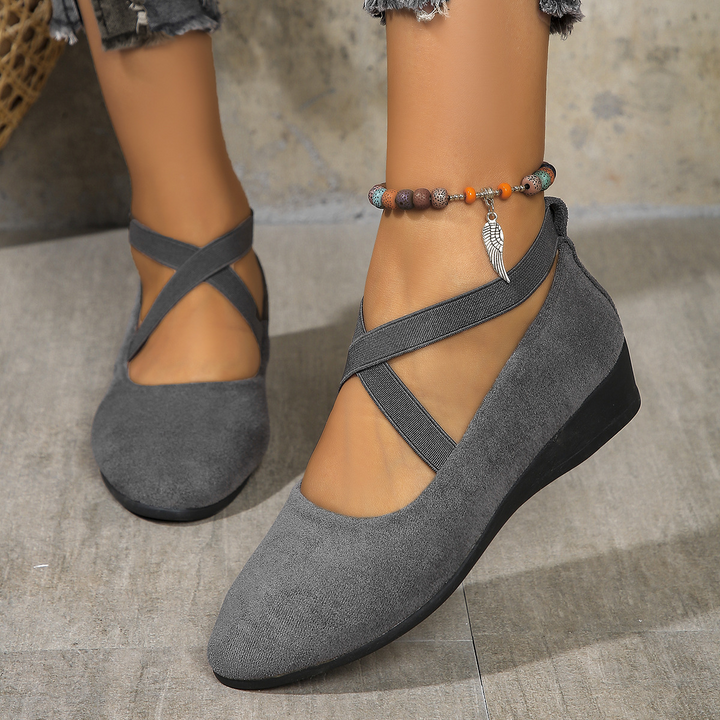Melinda Stylish Comfortable Wedge Shoes with Elastic Band, view 6 - Elena Harper