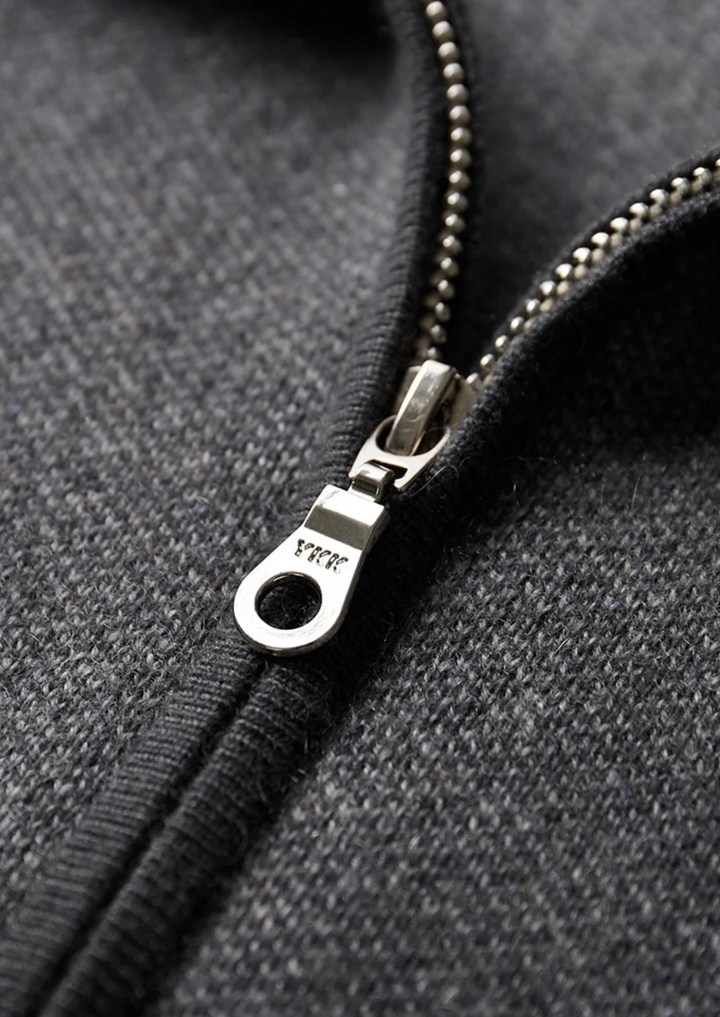 100% CASHMERE JACQUARD ZIP CARDIGAN.