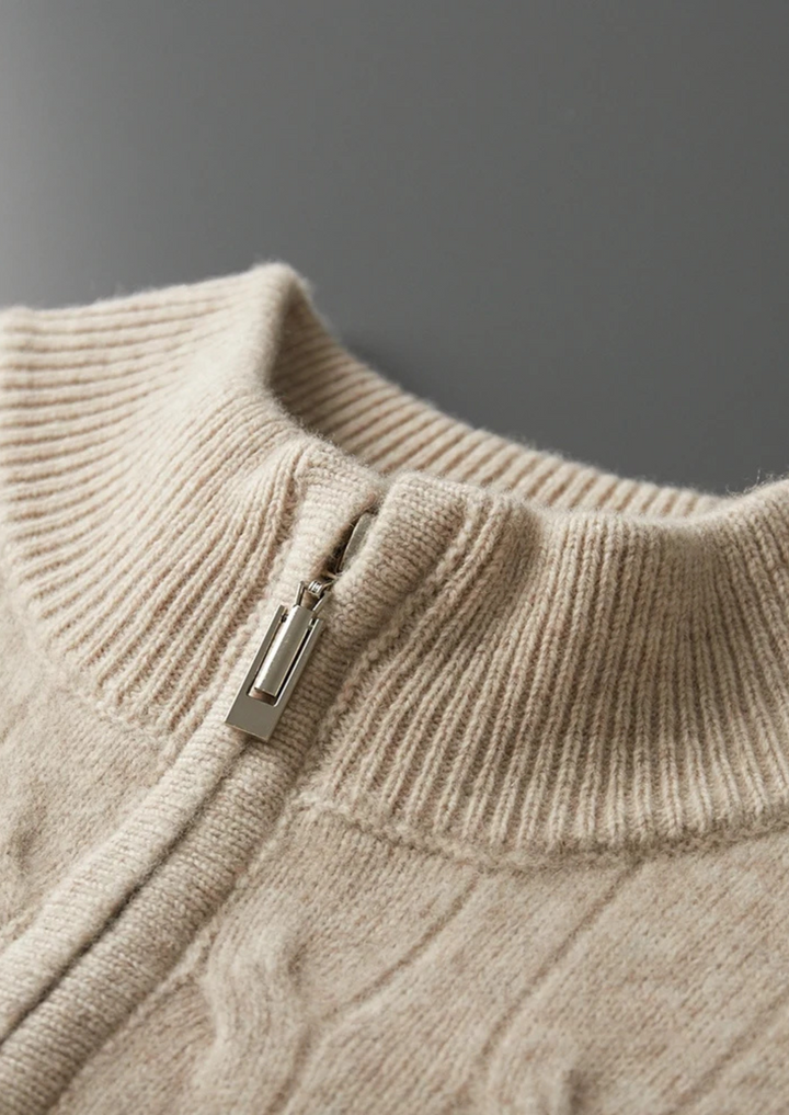 Emma & Rose wool cable knit half-zip sweater — premium knitwear