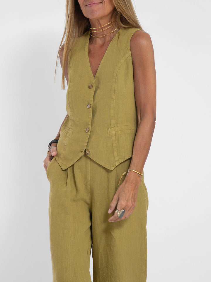Women's Sleeveless V-Neck Wide-Leg Trouser Set - Elegant & Versatile