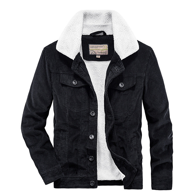 Men's Winter Corduroy Jacket with Fleece Lining and Side Pockets