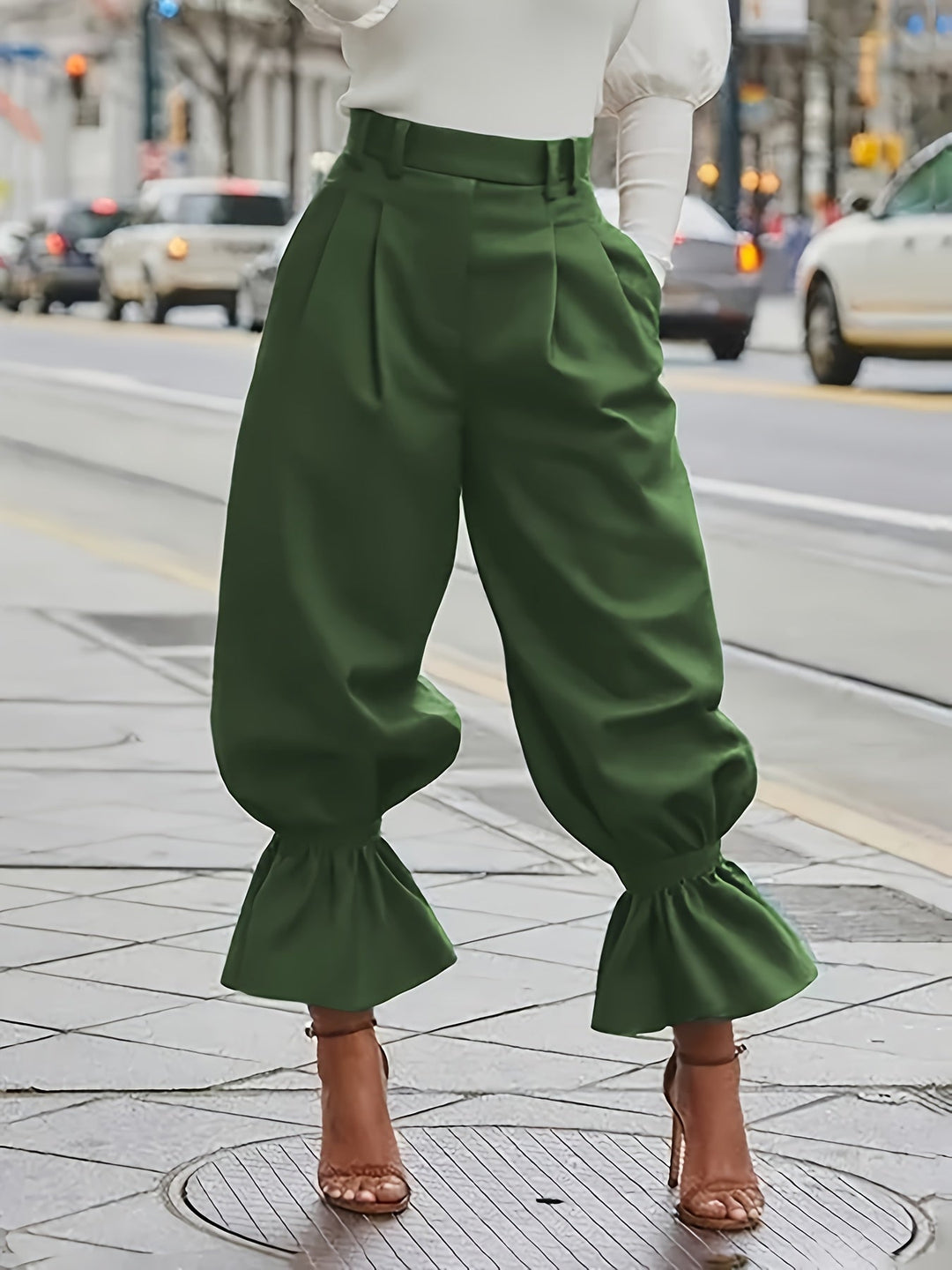 Maren Ruffled-Hem Wide-Leg Trousers, view 2 - Elena Harper