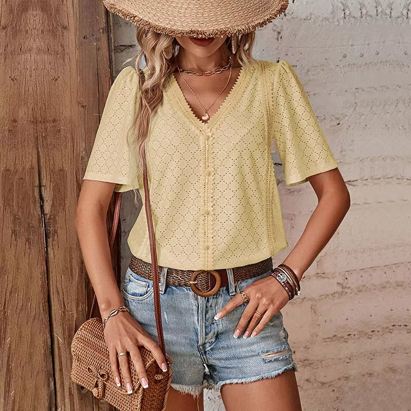 ADELHEID I SHORT-SLEEVED BLOUSE WITH V-NECK
