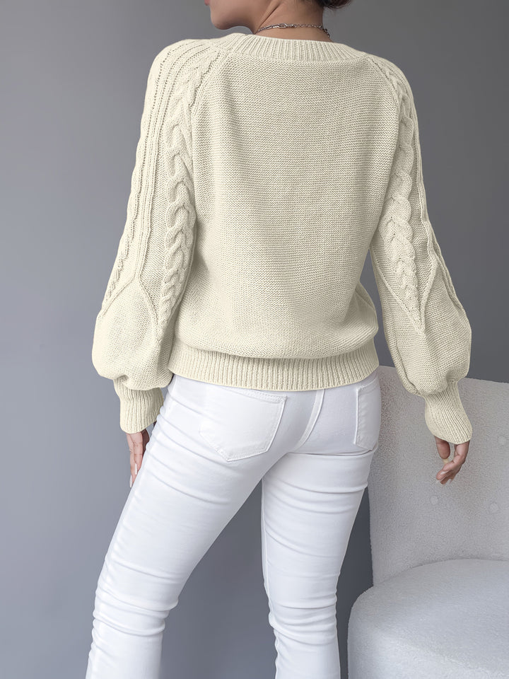 Sophie - Elegant Cable-Knit Sweater with Puff Sleeves