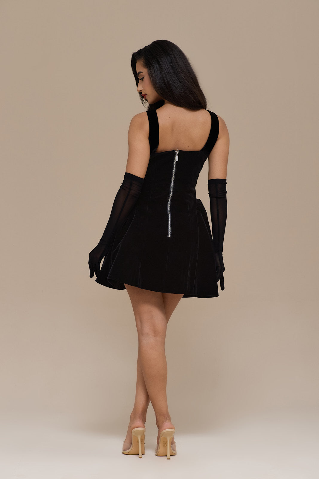 Lucky Mini Black Velvet Dress, view 8 - Elena Harper