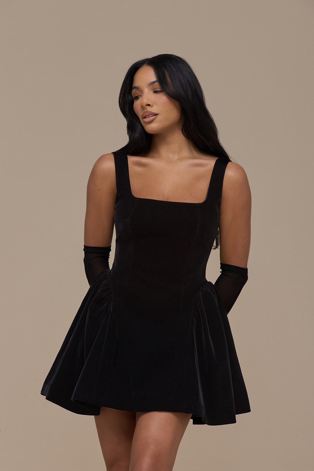 Lucky Mini Black Velvet Dress, view 4 - Elena Harper