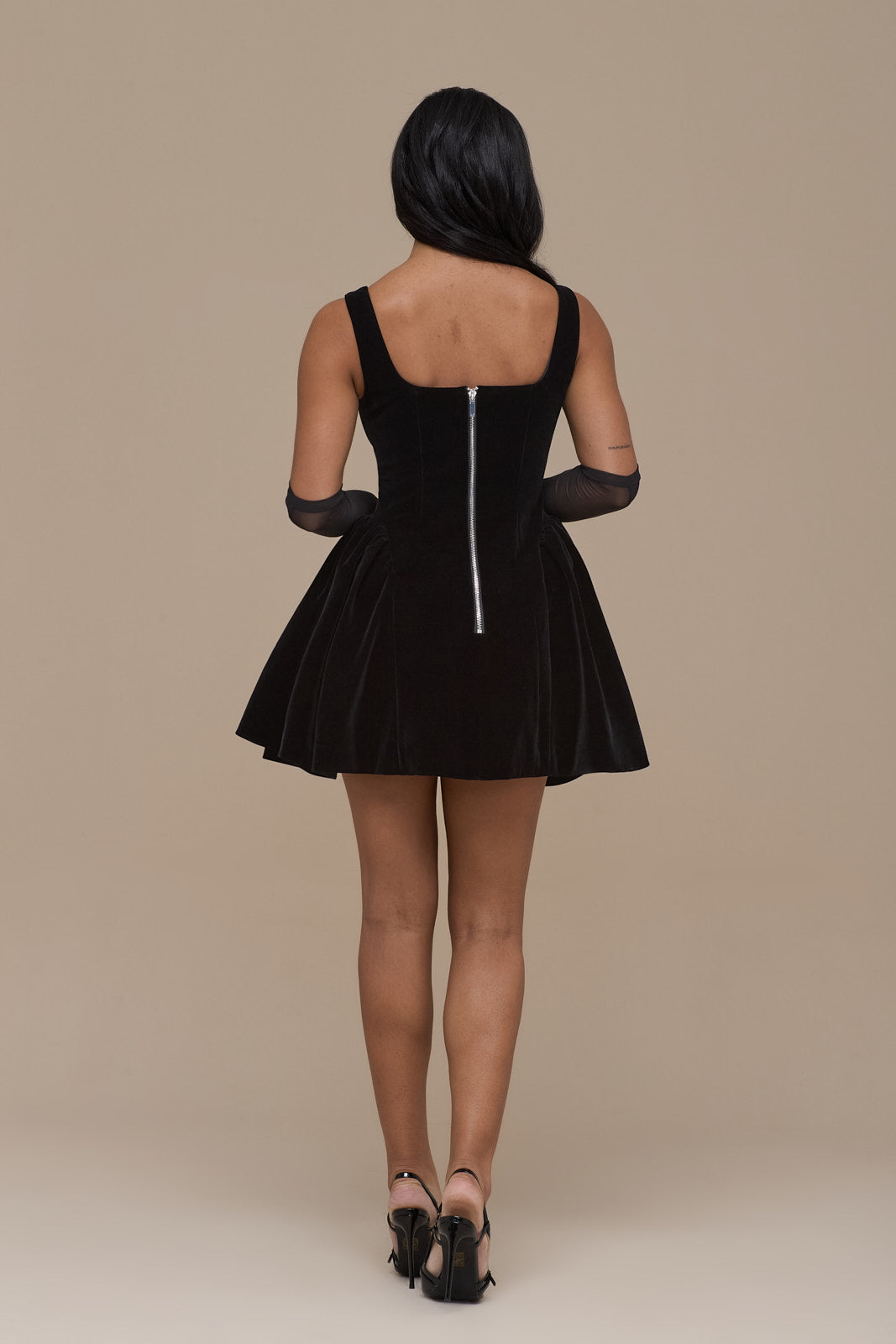 Lucky Mini Black Velvet Dress, view 3 - Elena Harper