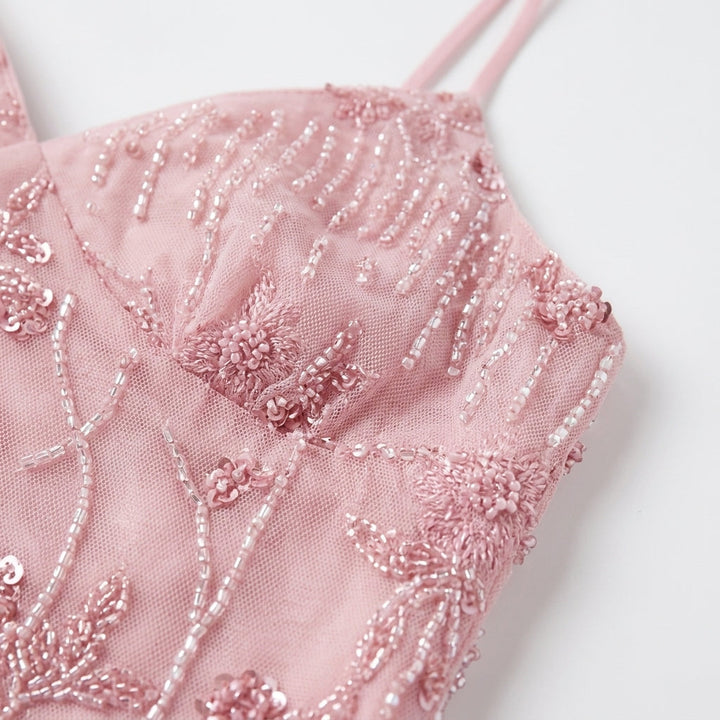 Pink Floral Sequin Mini Dress