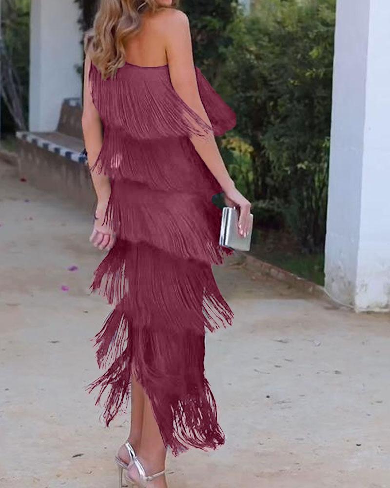 Maya-Off Shoulder elegant fringe dress - Elena Harper