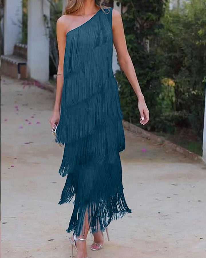 Maya-Off Shoulder elegant fringe dress - Elena Harper