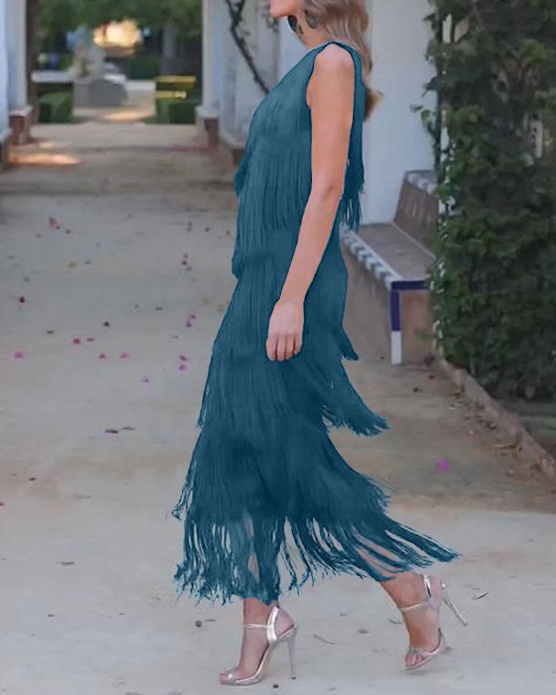 Maya-Off Shoulder elegant fringe dress - Elena Harper