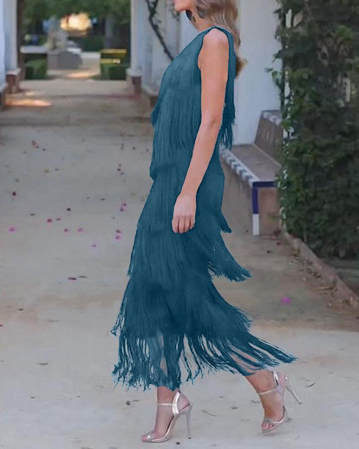 Maya-Off Shoulder elegant fringe dress - Elena Harper