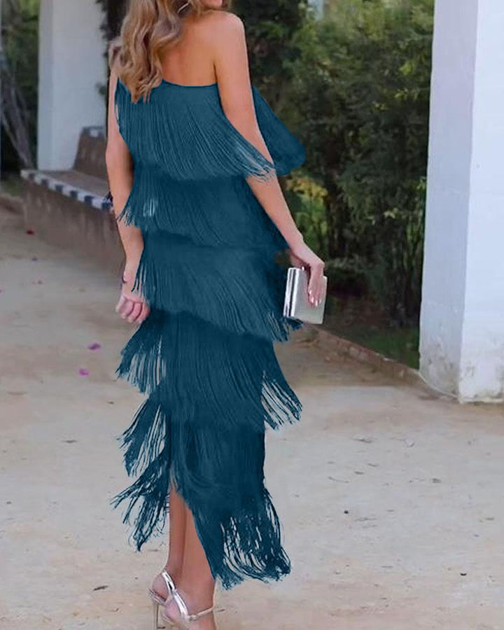 Maya-Off Shoulder elegant fringe dress - Elena Harper