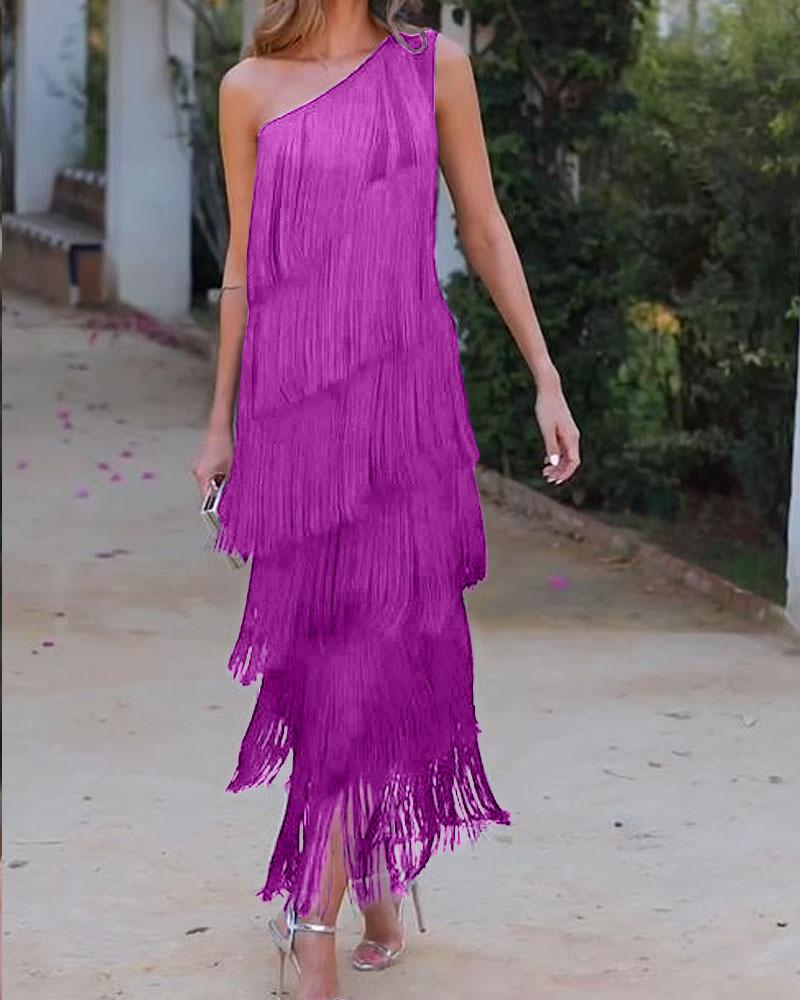 Maya-Off Shoulder elegant fringe dress - Elena Harper