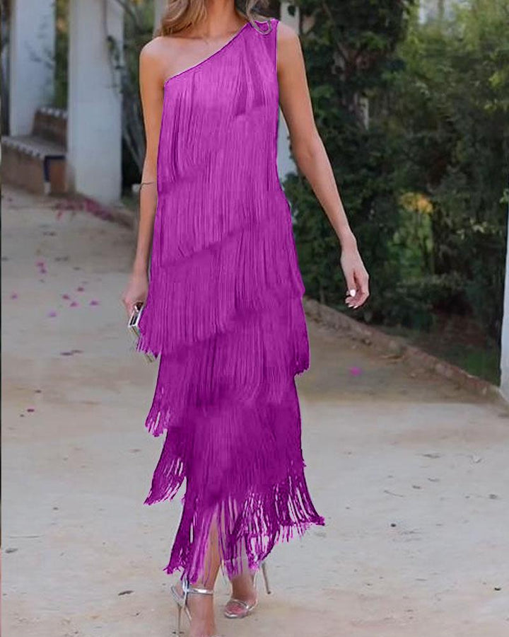 Maya-Off Shoulder elegant fringe dress - Elena Harper