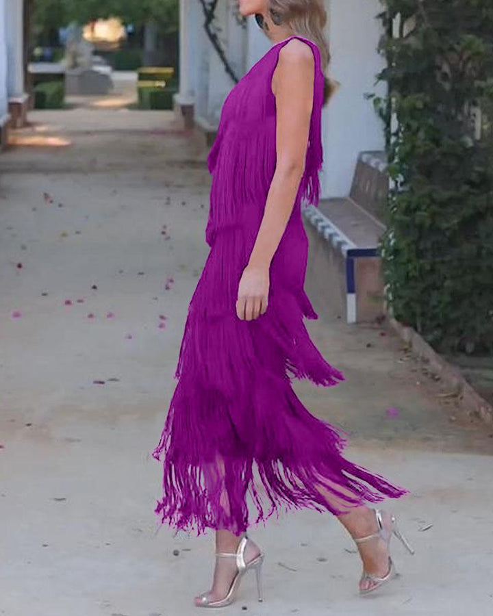 Maya-Off Shoulder elegant fringe dress - Elena Harper