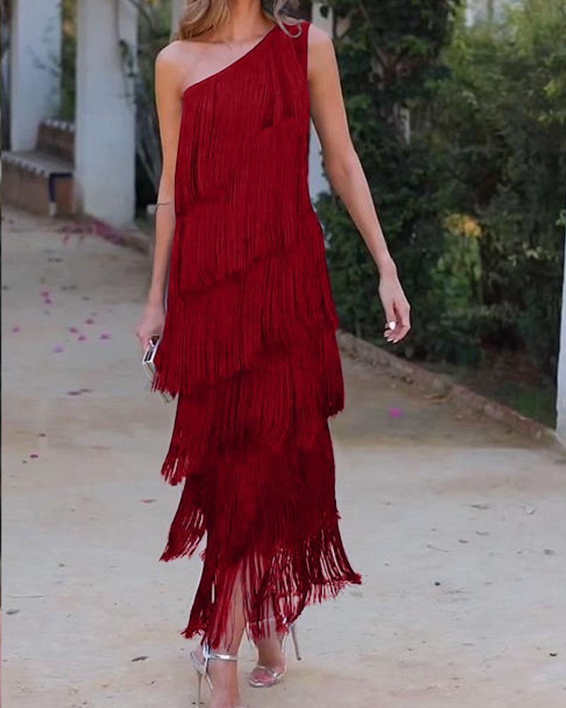 Maya-Off Shoulder elegant fringe dress - Elena Harper