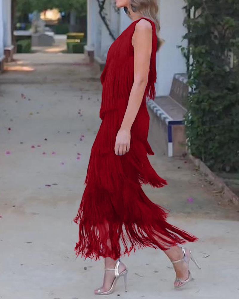 Maya-Off Shoulder elegant fringe dress - Elena Harper