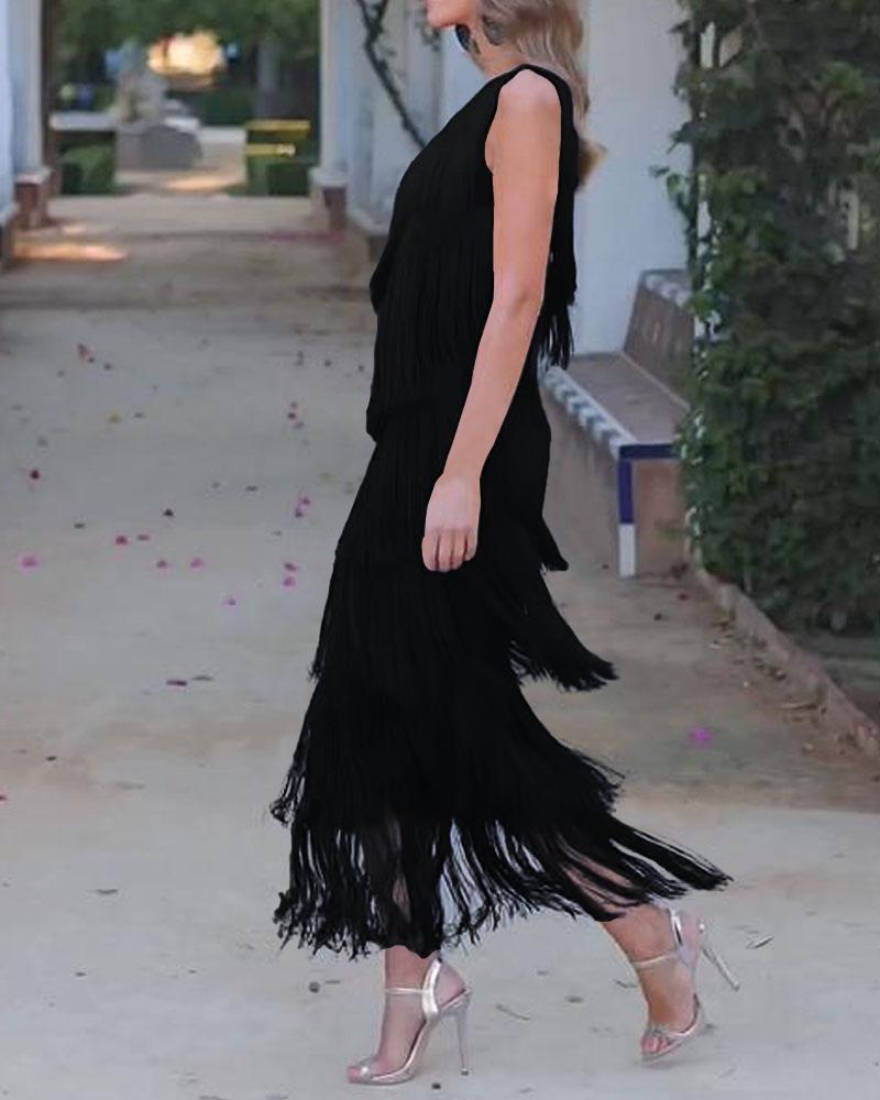 Maya-Off Shoulder elegant fringe dress - Elena Harper