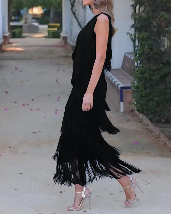 Maya-Off Shoulder elegant fringe dress - Elena Harper