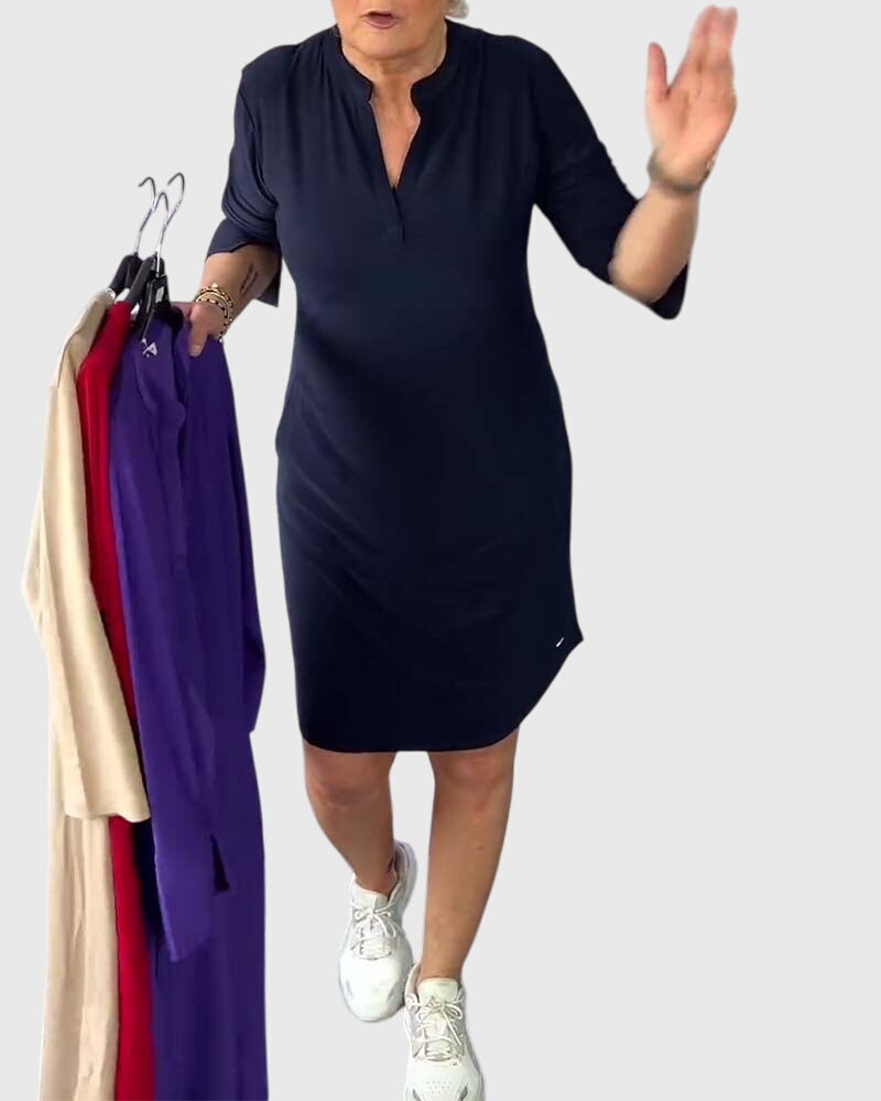 Katherine™  |  Solid V-neck Dress