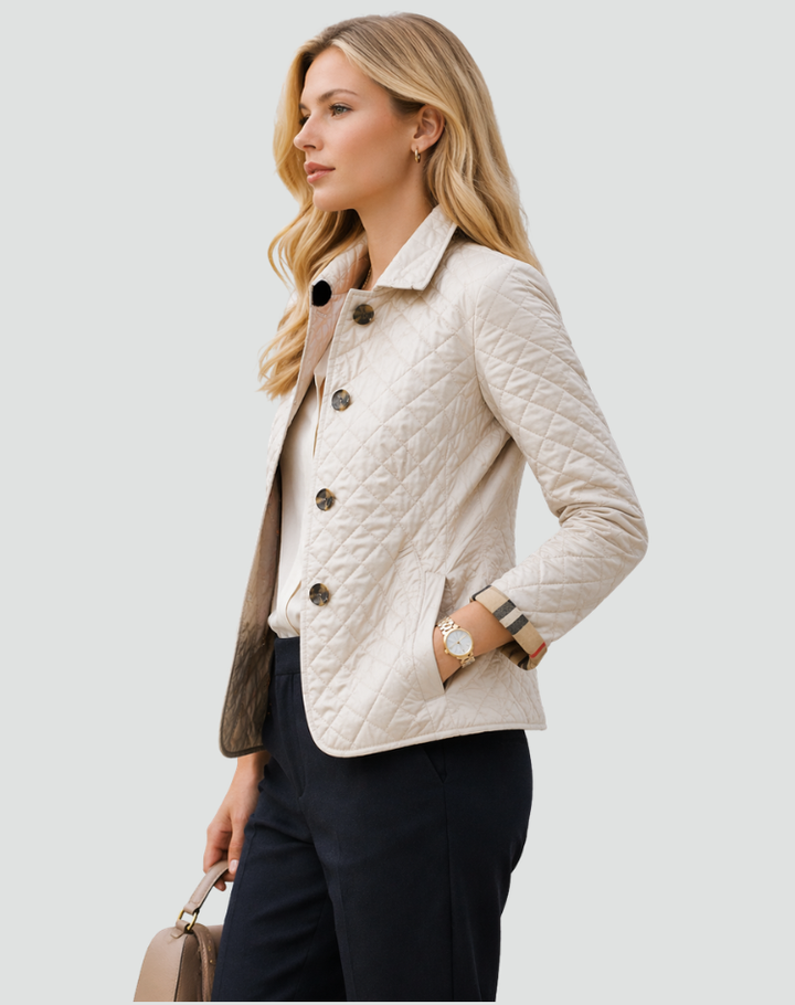 Women's Quilted Jacket with Collar and Buttons - Elegant and Practical
