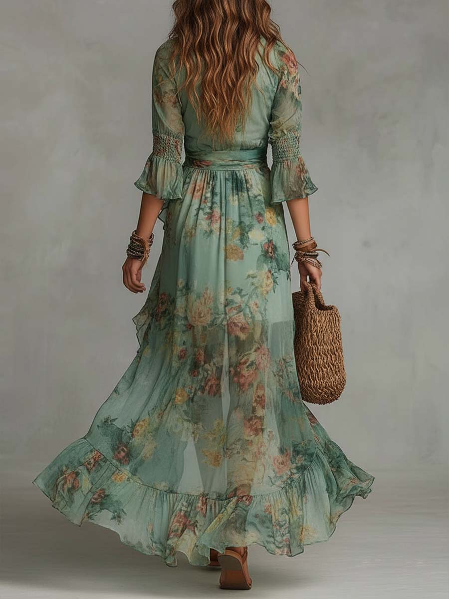 Alma | Long Dress with Romantic Floral Print