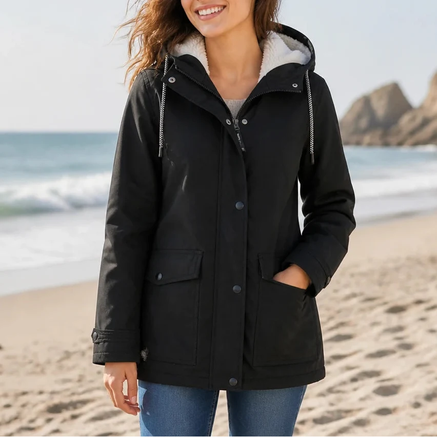 Mandy Warm and Stylish Fleece Winter Jacket with Hood, view 10 - Elena Harper