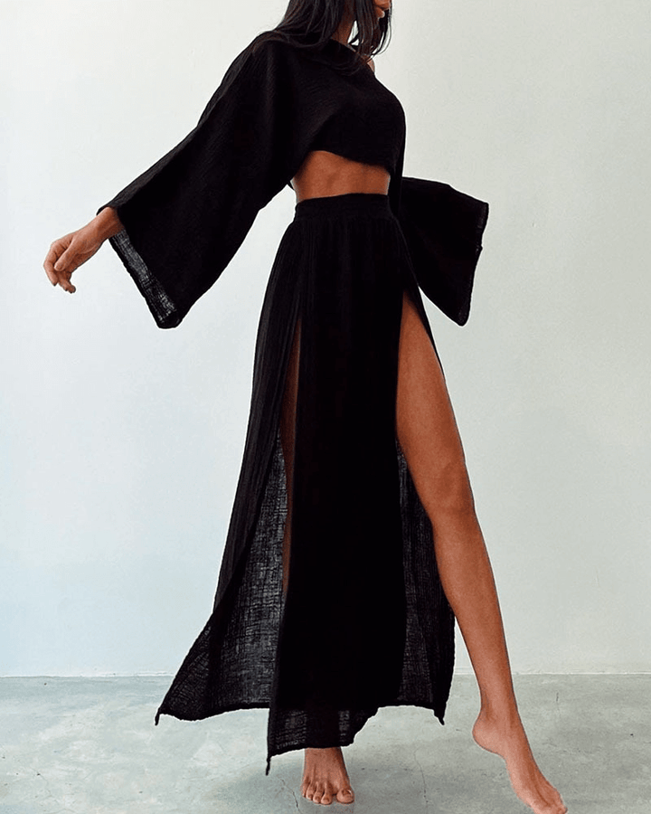 Women's Off-Shoulder Top and Maxi Skirt Set, view 3 - Elena Harper