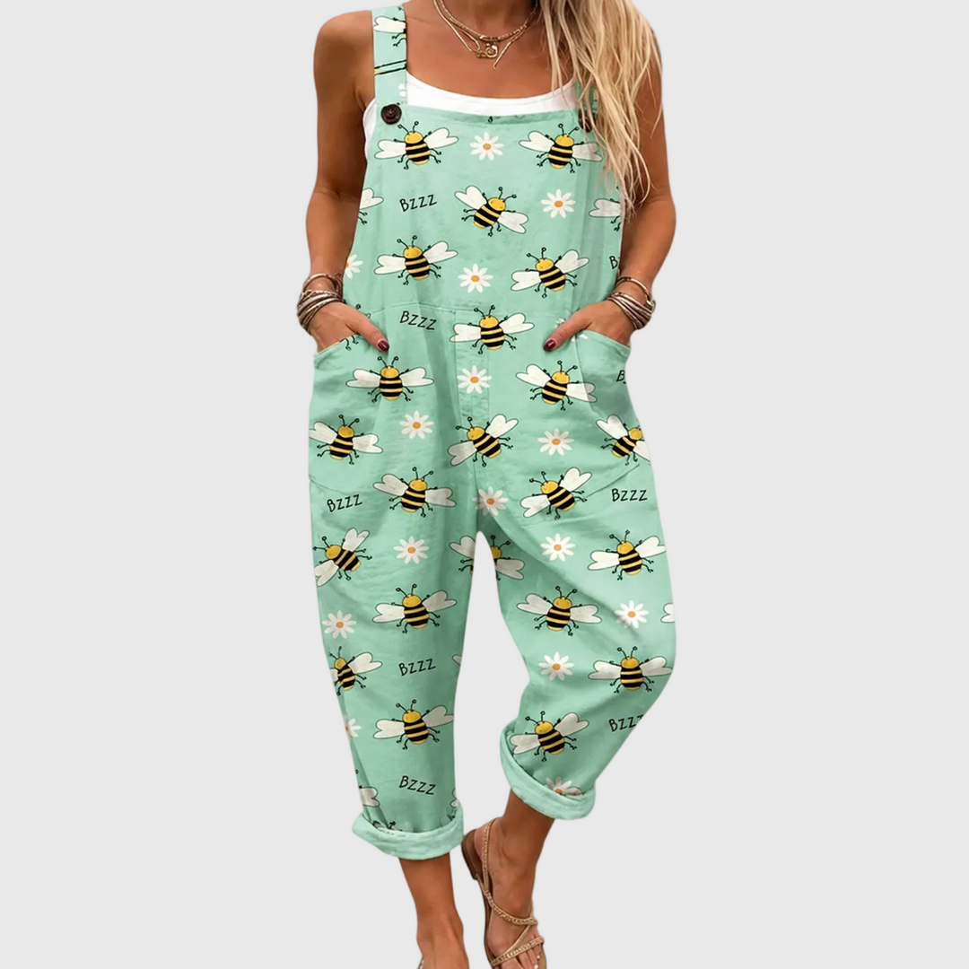 Women's Soft Jumpsuit with Bee and Daisy Pattern
