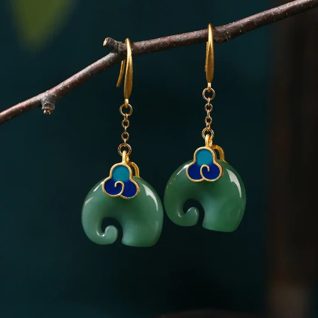 Vintage Green Elephant Earrings - Elena Harper