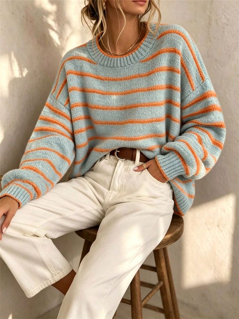 Women's Round Neck Knit Sweater - Casual and Comfortable