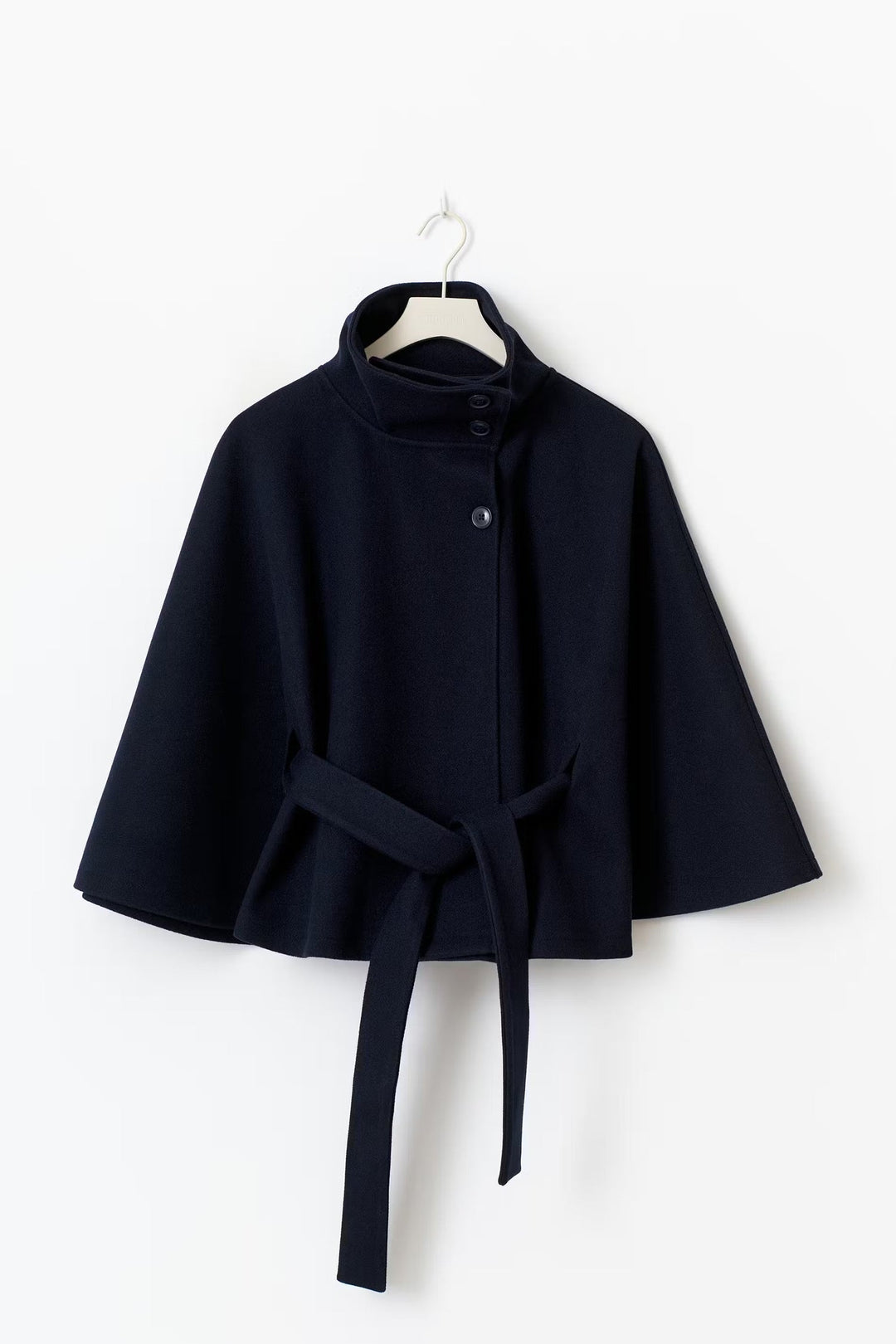 Elegant High Collar Cape Coat for Women – Stylish Belted Coat