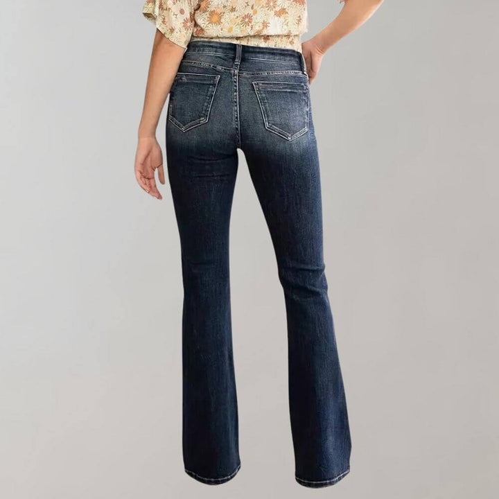 Women's Mid-Waist Slim Fit Stretch Flared Jeans, view 7 - Elena Harper