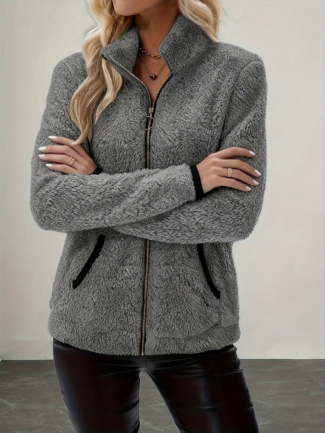 Simone Cozy Zip-Up Jacket, view 9 - Elena Harper