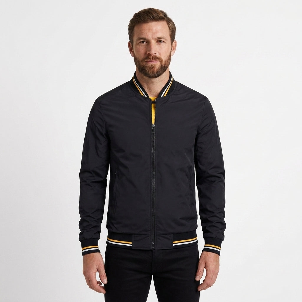 Striped Ribbed Trim Bomber Jacket For Men